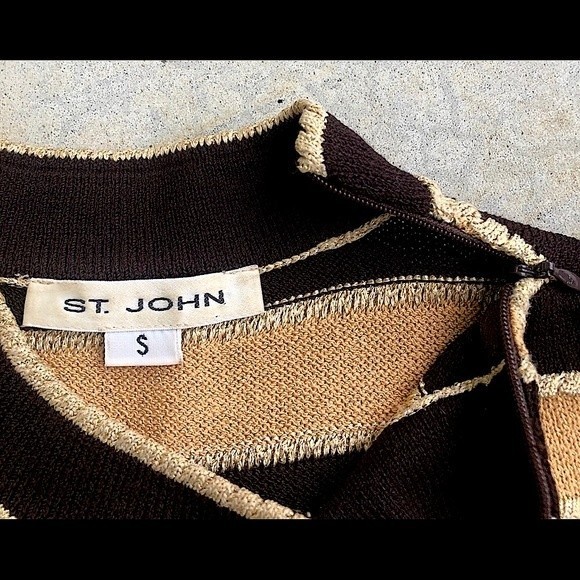 St. John Knit Top Mock Neck Sleeveless Tank Metallic Striped Brown S - Picture 3 of 4
